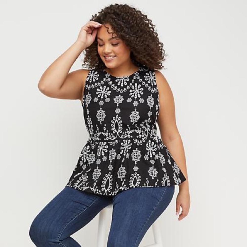 NWT Lane Bryant Embroidered Peplum Top